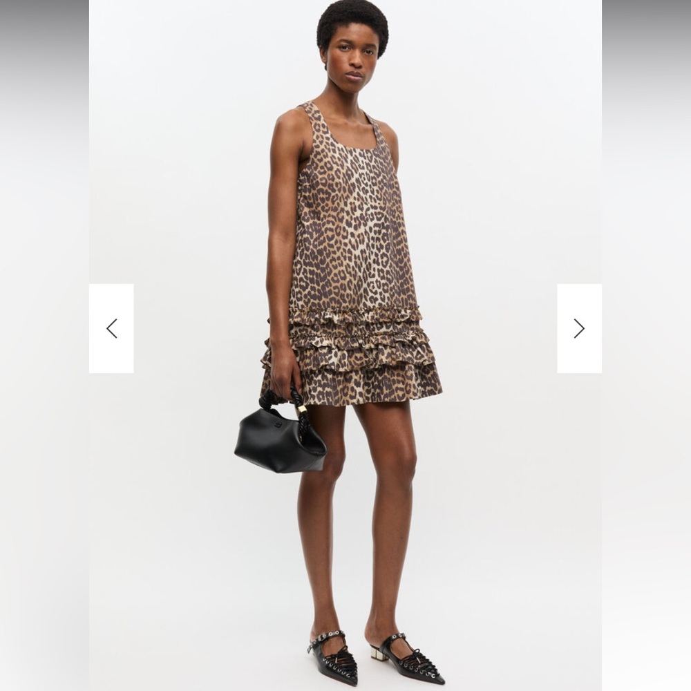 Ganni Cotton Leopard poplin mini dress size US4